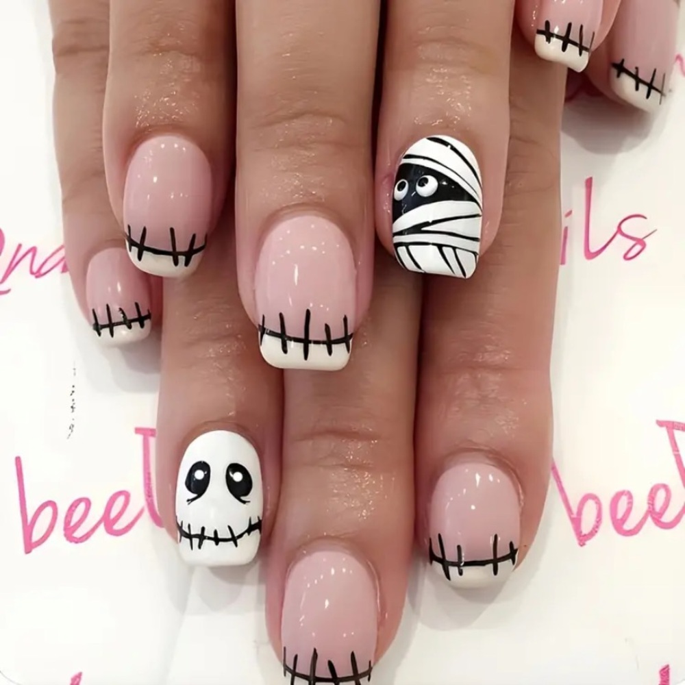 Halloween Skull Wound Mummy Press on Nails 24Pcs